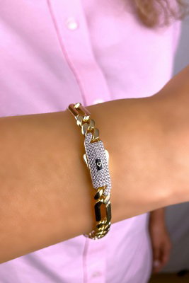 Taşlı Altınaşkı Figaro Altın Bileklik 14KNY334 - 1