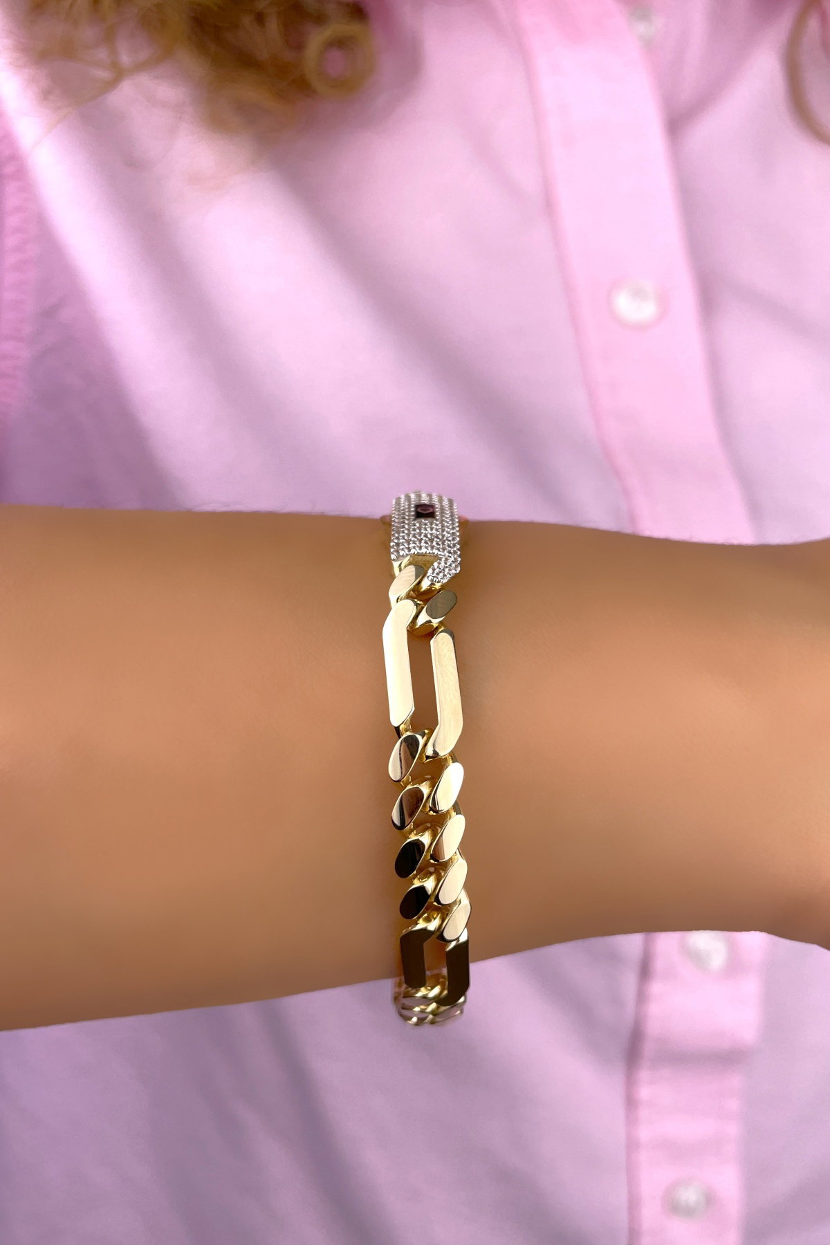 Taşlı Altınaşkı Figaro Altın Bileklik 14KNY334 - 2