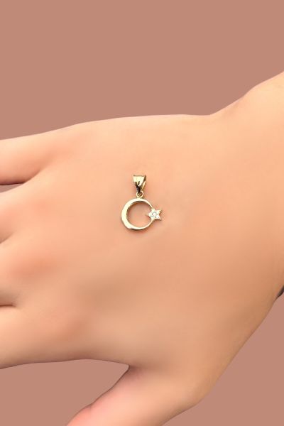 Taşlı Ayyıldız Altın Kolye Ucu 14KLY4124 - Altınaşkı