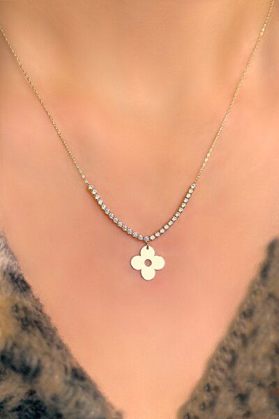 Taşlı Çiçek Altın Kolye 14KLY5660 - Altınaşkı