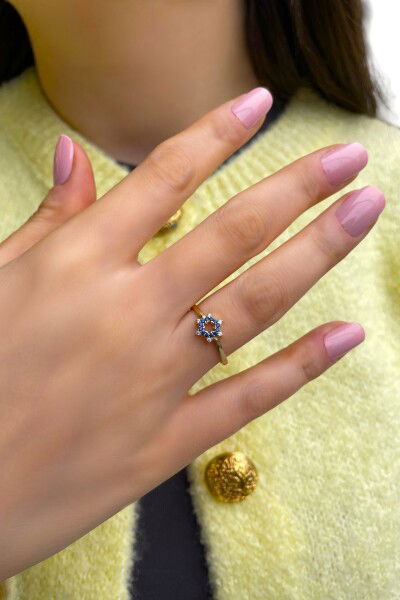 Taşlı Çiçek Altın Yüzük 14YZ7700 - Altınaşkı