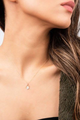  Taşlı Çift Kalpli Hayalet Altın Kolye 8KLY640 - 1