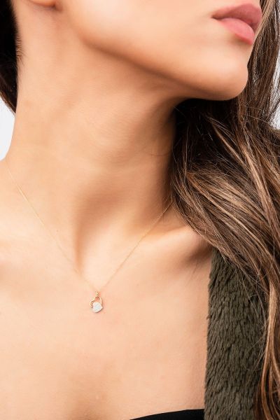  Taşlı Çift Kalpli Hayalet Altın Kolye 8KLY640 - Altınaşkı