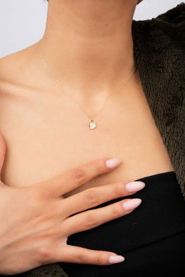  Taşlı Çift Kalpli Hayalet Altın Kolye 8KLY640 - 2