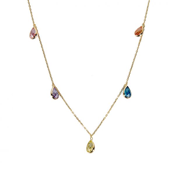 Renkli Taşlı Damla Altın Kolye 14KLY1027 - Altınaşkı