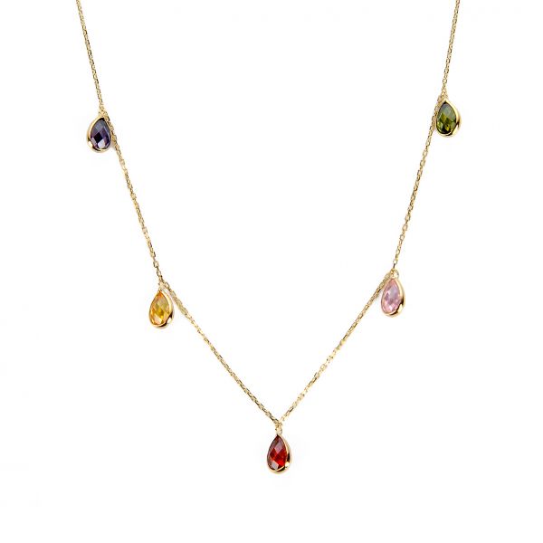 Renkli Taşlı Damla Altın Kolye 14KLY1028 - Altınaşkı