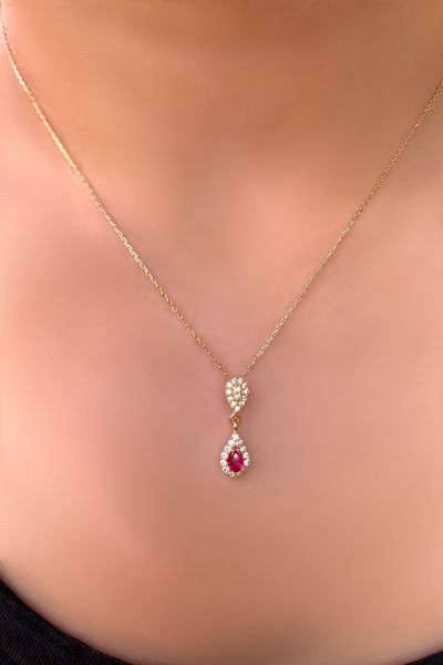 Taşlı Damla Altın Kolye 14KLY500 - Altınaşkı