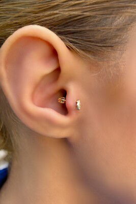 Taşlı Damla Tragus Altın Küpe 14KP8571 - 2