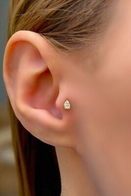 Taşlı Damla Tragus Altın Küpe 14KP8571 - 1