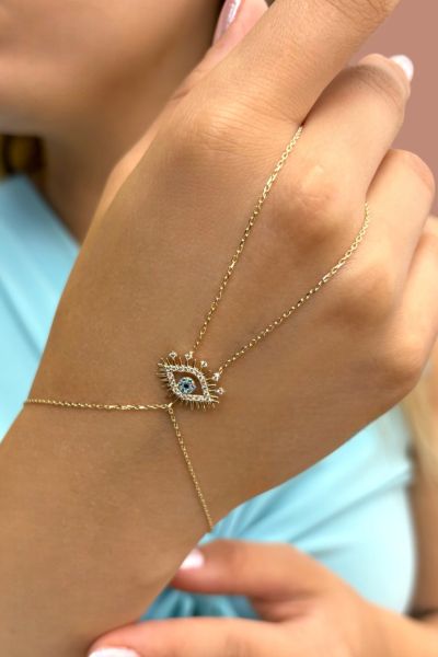 Taşlı Göz Altın Şahmeran Bileklik 14KNY1554 - Altınaşkı