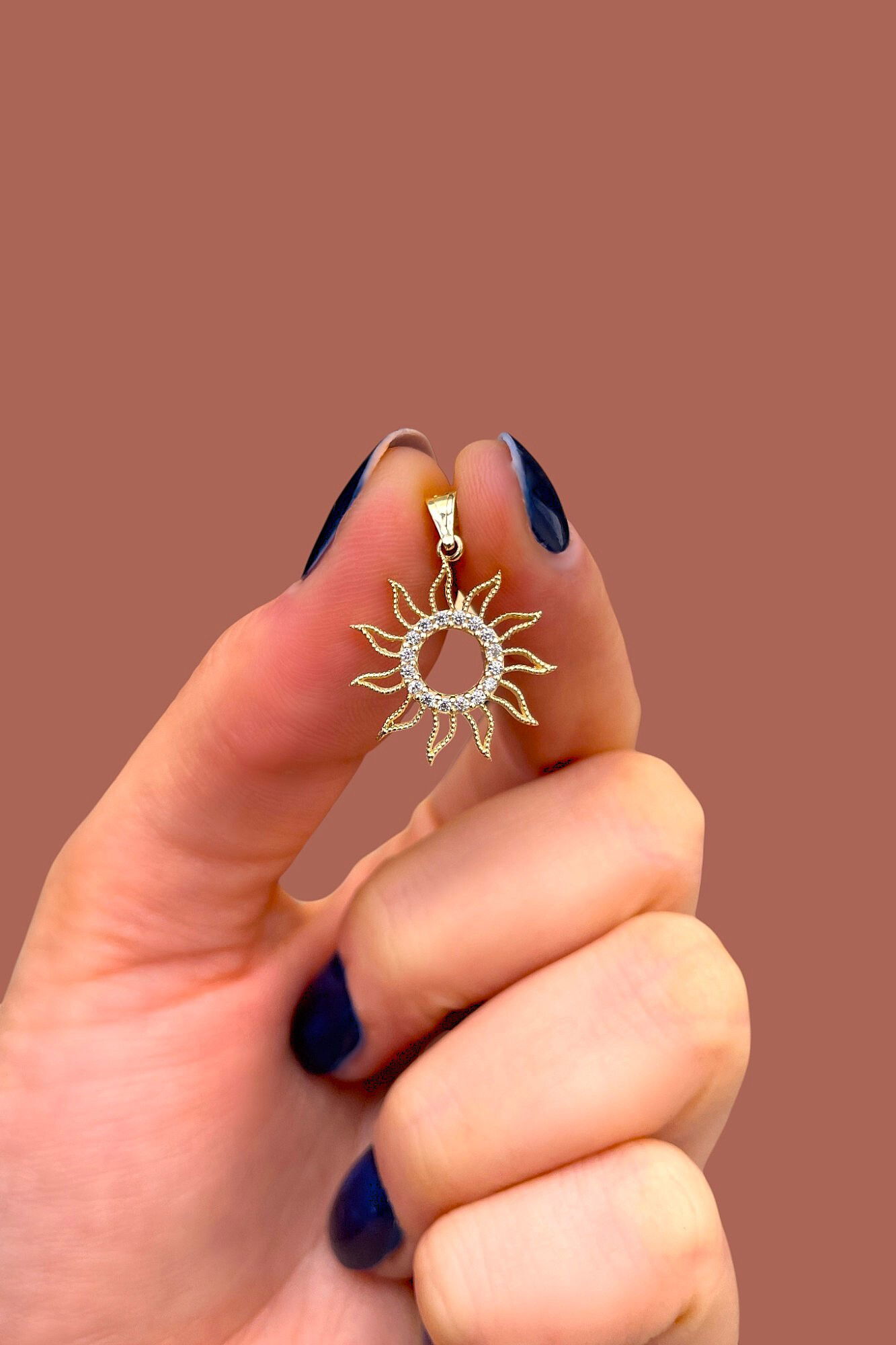 Taşlı Güneş Altın Kolye Ucu 14KLY9597 - 1