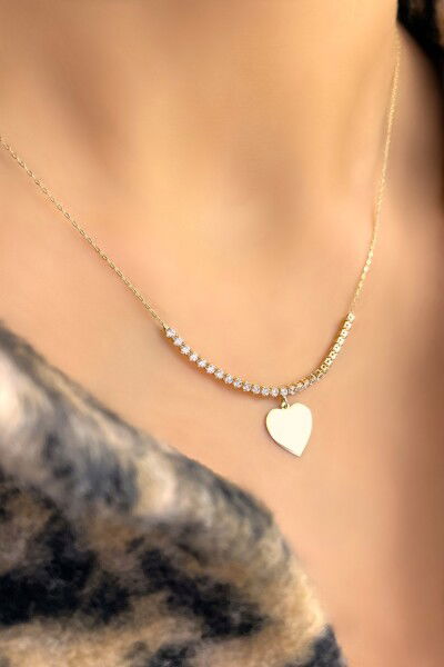 Taşlı Kalp Altın Kolye 14KLY5657 - Altınaşkı