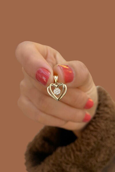 Taşlı Kalp Altın Kolye Ucu 14KLY4259 - Altınaşkı