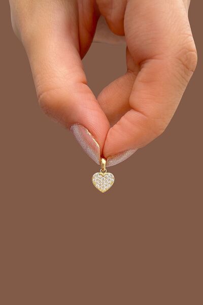 Taşlı Kalp Altın Kolye Ucu 14KLY6658 - Altınaşkı
