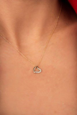 Taşlı Kalp Hayalet Altın Kolye 8KLY795 - 2