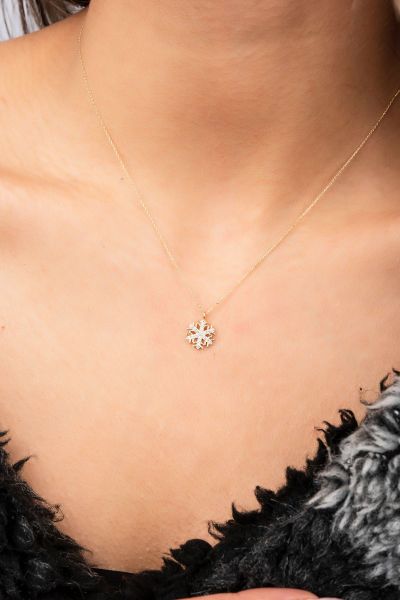 Taşlı Kar Tanesi Hayalet Altın Kolye 8KLY738 - Altınaşkı