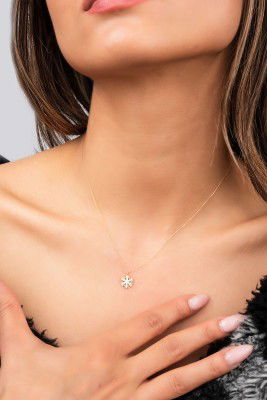 Taşlı Kar Tanesi Hayalet Altın Kolye 8KLY738 - 2