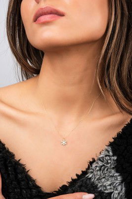 Taşlı Kar Tanesi Hayalet Altın Kolye 8KLY738 - 3