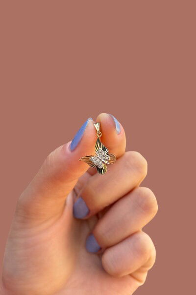 Taşlı Kelebek Altın Kolye Ucu 14KLY8874 - Altınaşkı