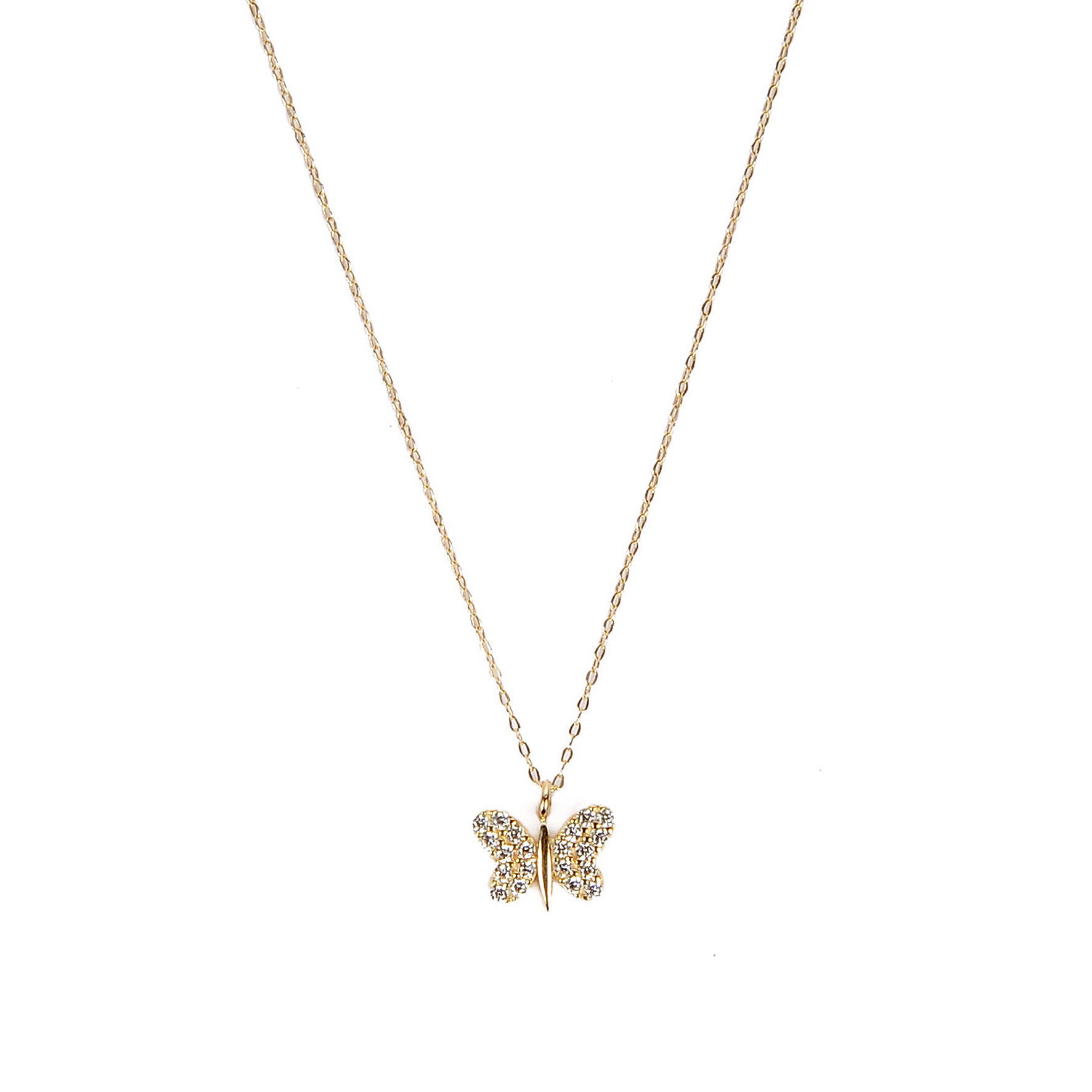 Taşlı Kelebek Hayalet Altın Kolye 8KLY634 - 3