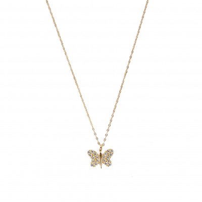 Taşlı Kelebek Hayalet Altın Kolye 8KLY634 - 3