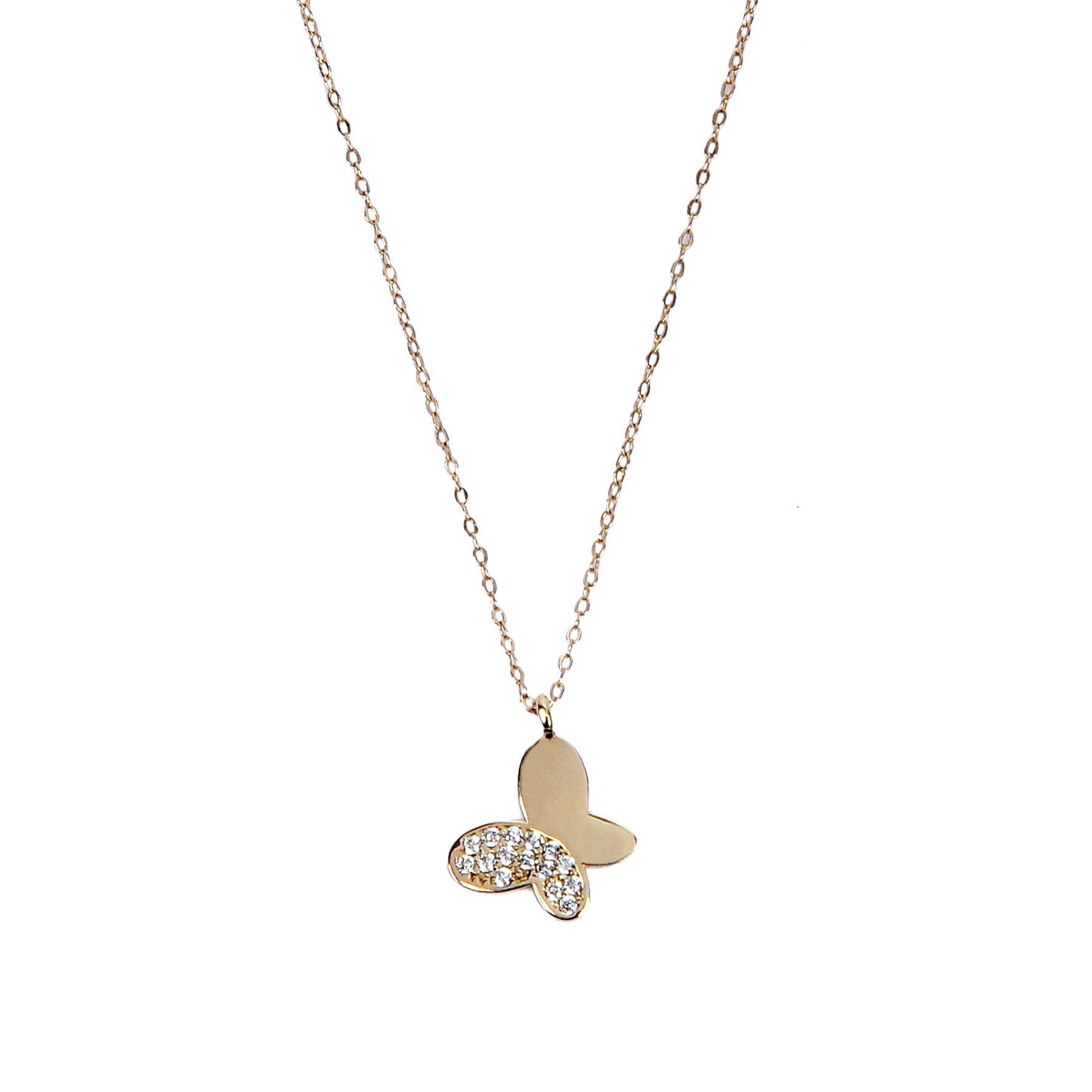 Taşlı Kelebek Hayalet Altın Kolye 8KLY745 - 3