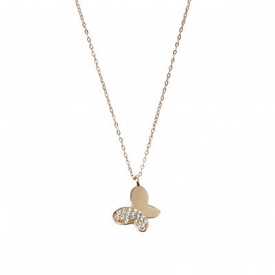 Taşlı Kelebek Hayalet Altın Kolye 8KLY745 - 3