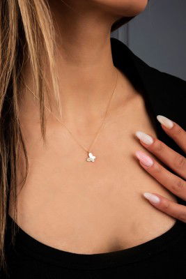 Taşlı Kelebek Hayalet Altın Kolye 8KLY745 - 2