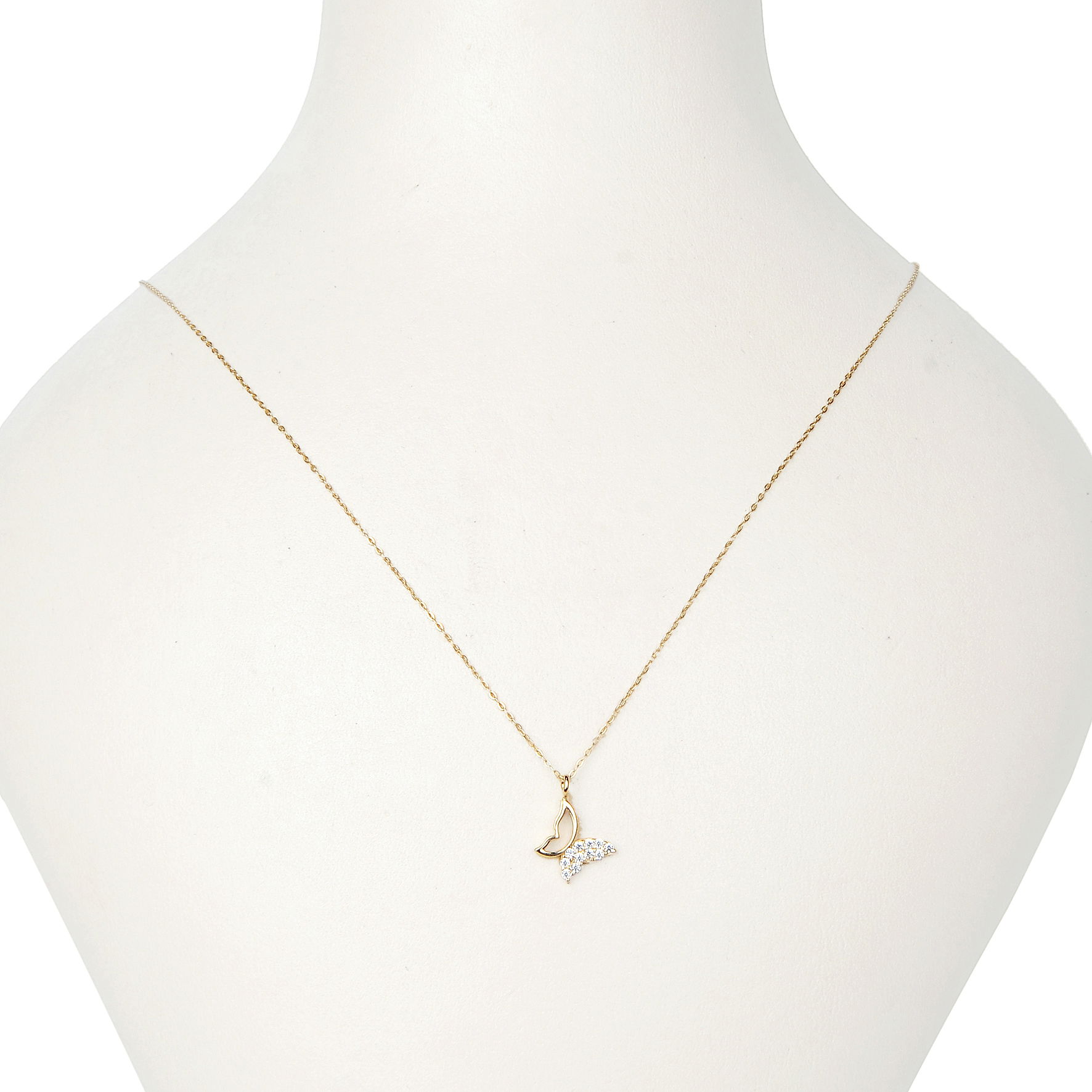 Taşlı Kelebek Hayalet Altın Kolye 8KLY790 - 3