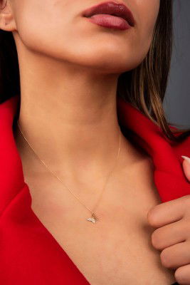 Taşlı Kelebek Hayalet Altın Kolye 8KLY790 - 2