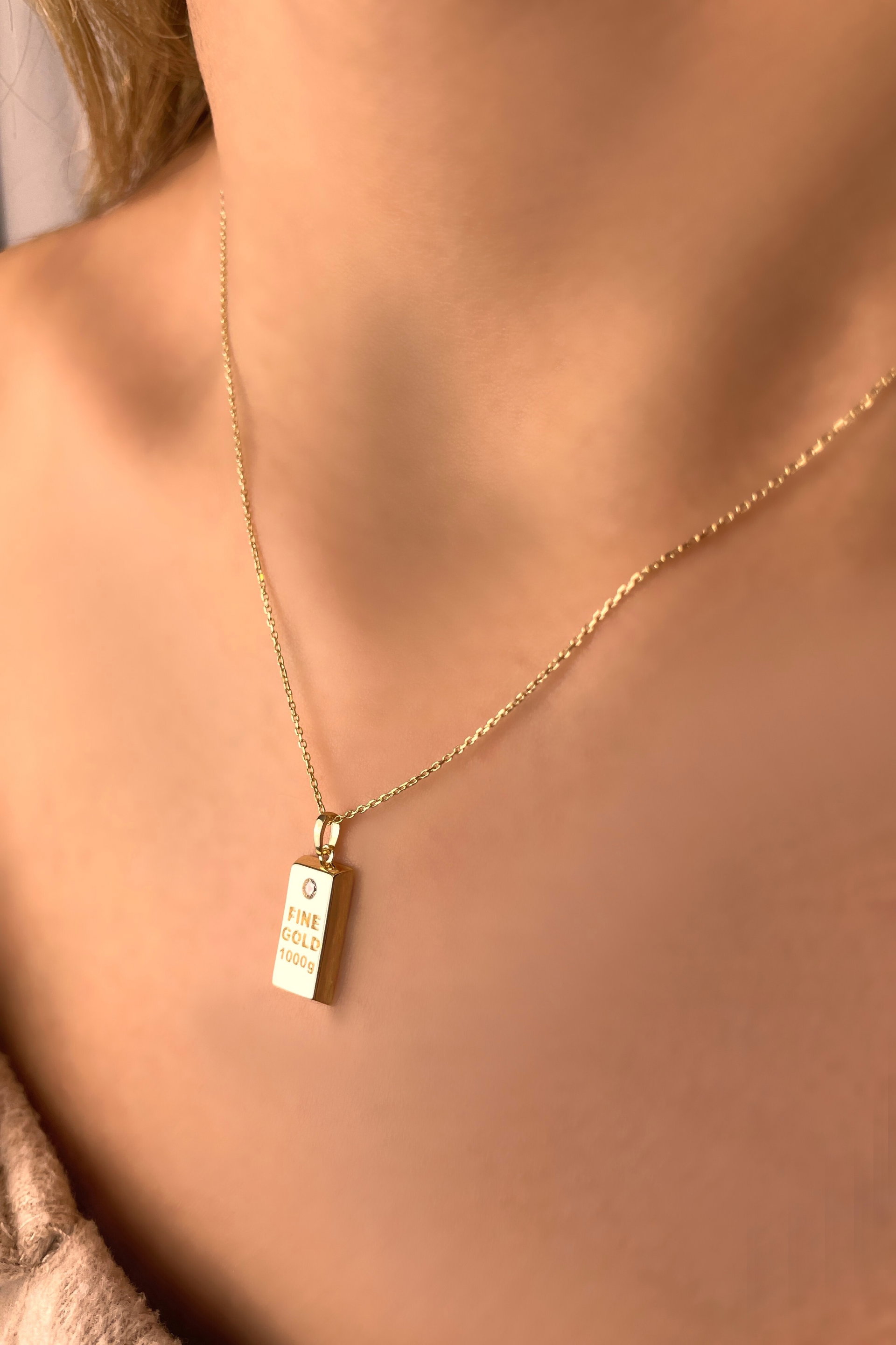 Taşlı Külçe Altın Kolye 8KLY8765 - 2