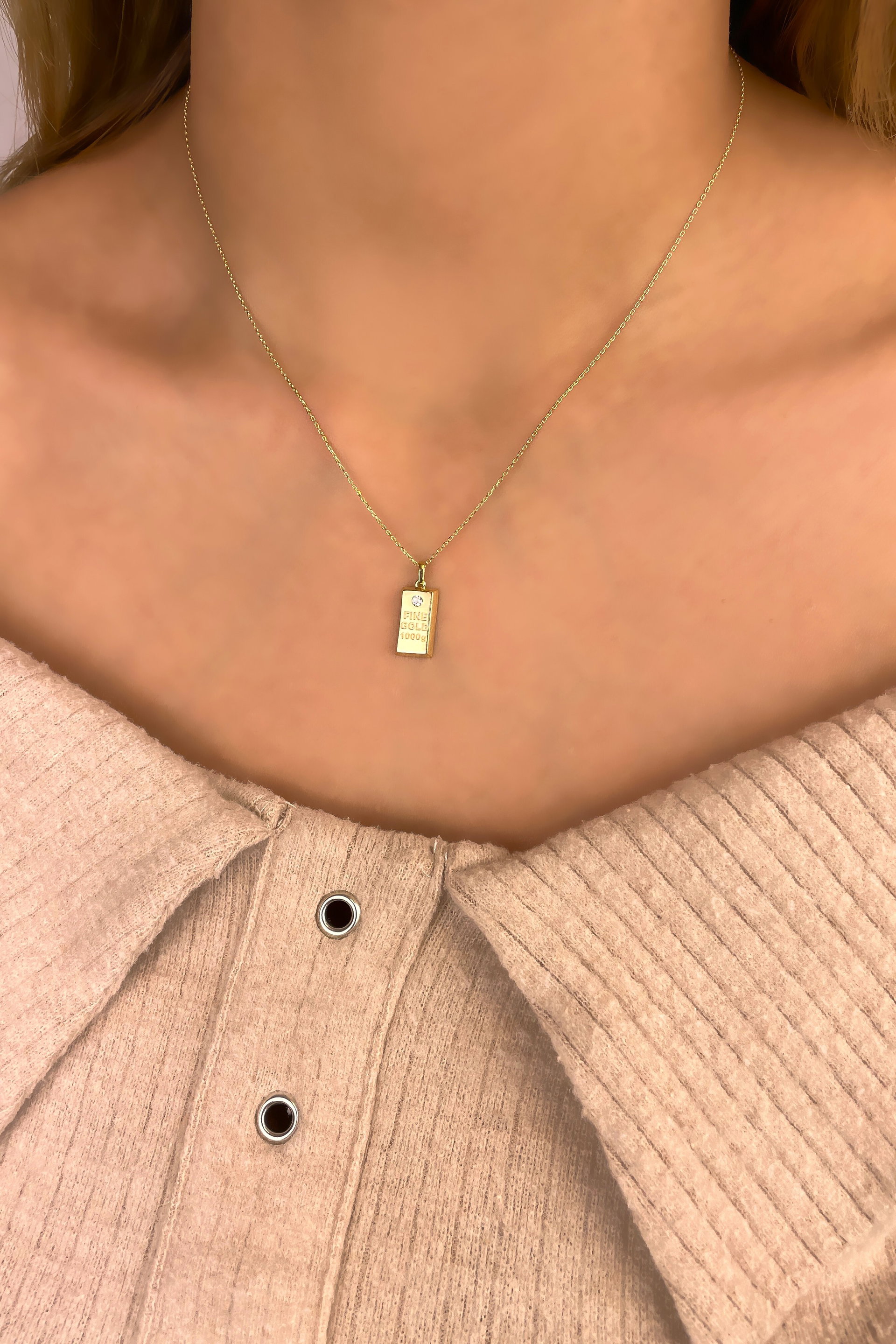 Taşlı Külçe Altın Kolye 8KLY8765 - 3