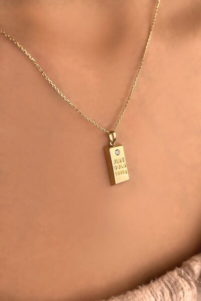 Taşlı Külçe Altın Kolye 8KLY8765 - Altınaşkı