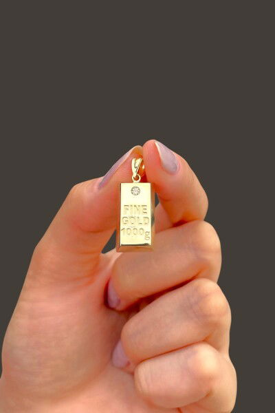 Taşlı Külçe Altın Kolye Ucu 14KLY2344 - Altınaşkı