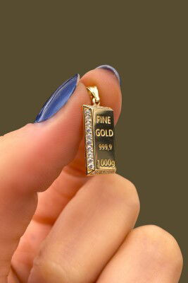 Taşlı Külçe Altın Kolye ucu 14KLY9723 - 2