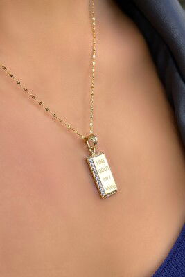 Taşlı Külçe Aynalı Altın Kolye 14KLY3245 - 1