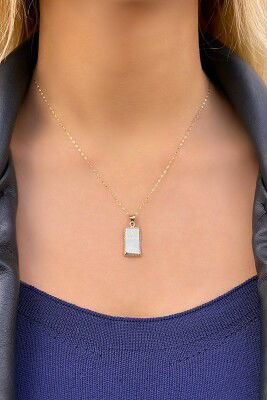 Taşlı Külçe Aynalı Altın Kolye 14KLY3245 - 2