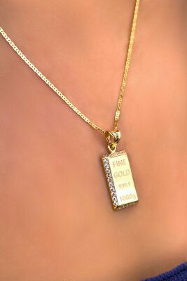 Taşlı Külçe Parlak Altın Kolye 14KLY5512 - 2