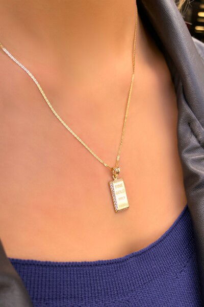 Taşlı Külçe Parlak Altın Kolye 14KLY5512 - Altınaşkı