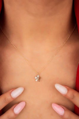 Taşlı Papatya Hayalet Altın Kolye 8KLY625 - 1