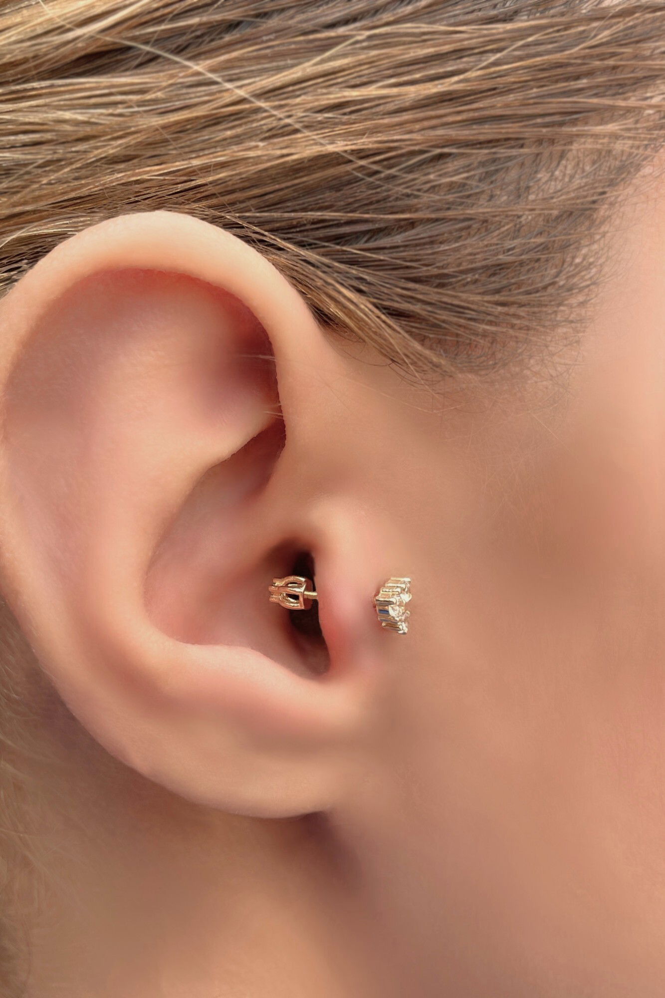 Taşlı Tragus Altın Küpe 14KP8574 - 2