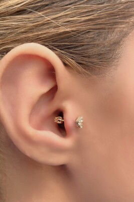 Taşlı Tragus Altın Küpe 14KP8574 - 2