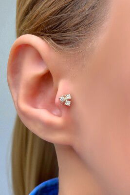 Taşlı Tragus Altın Küpe 14KP8574 - 1