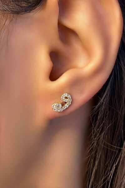 Taşlı Vav Altın Küpe 14KP7053 - Altınaşkı