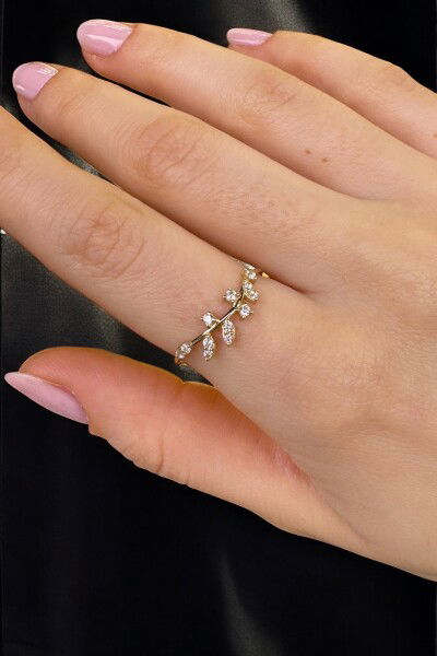 Taşlı Yaprak Altın Yüzük 14YZ4308 - Altınaşkı