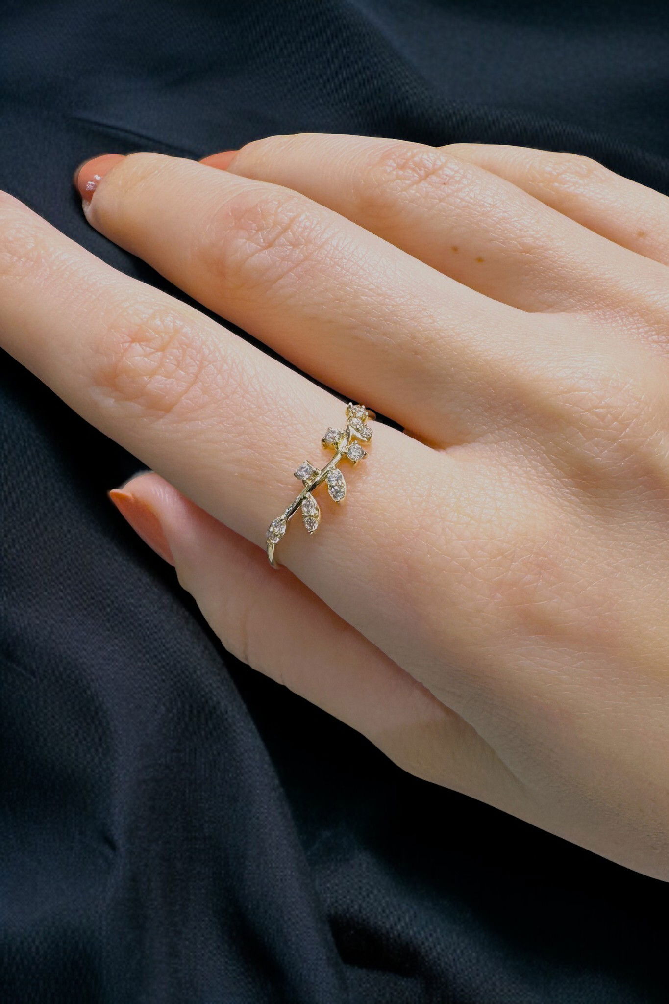 Taşlı Yaprak Altın Yüzük 14YZ4308 - 3