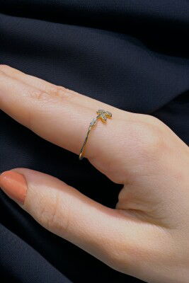 Taşlı Yaprak Altın Yüzük 14YZ4308 - 4