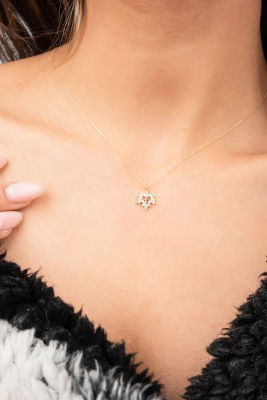 Taşlı Yaprak Hayalet Altın Kolye 8KLY741 - 1