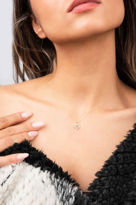 Taşlı Yaprak Hayalet Altın Kolye 8KLY741 - 2