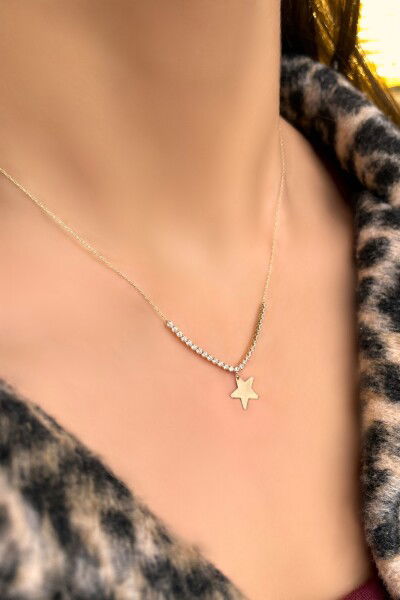 Taşlı Yıldız Altın Kolye 14KLY5656 - Altınaşkı